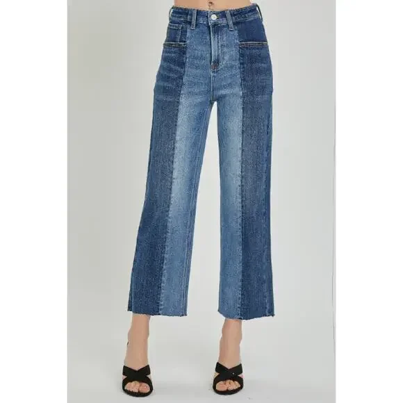 RISEN Mid-Rise Waist Two-Tones Jeans with Pockets - RDP5582X - Size 1XL - Picture 1 of 5